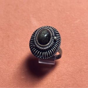 Vintage Mexico sterling silver with dark green gemstone poison Ring adjustable
